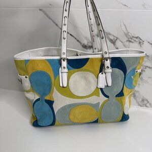 Vintage Coach Limited Edition Suede Leather Multicolor Optic Tote Bag RARE y2k
